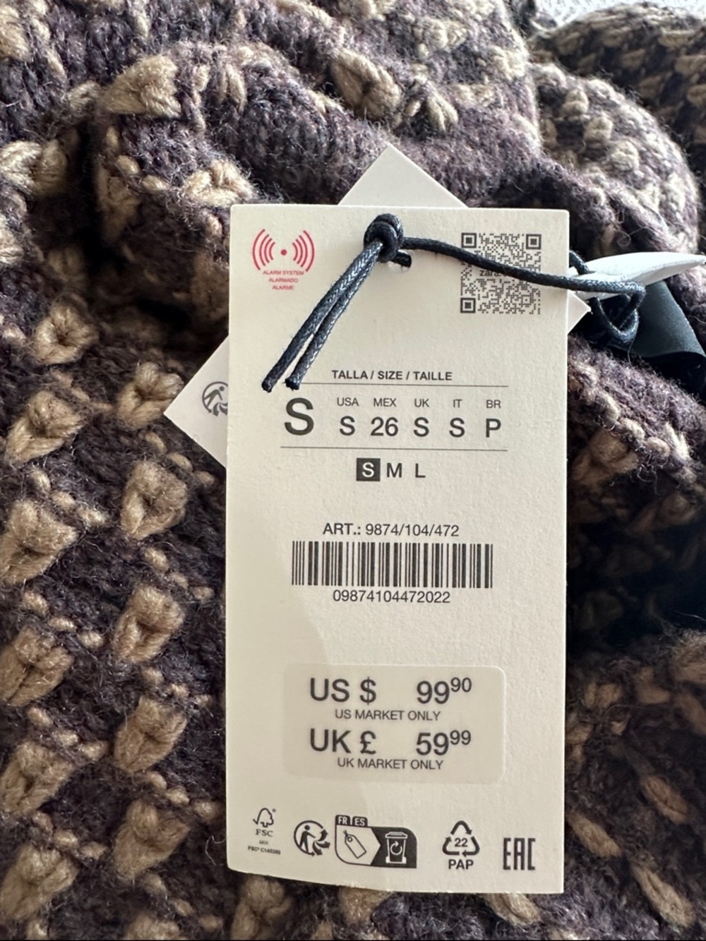 Zara Brown Patterned Wool-Blend Pea Coat - Picture 6 of 6